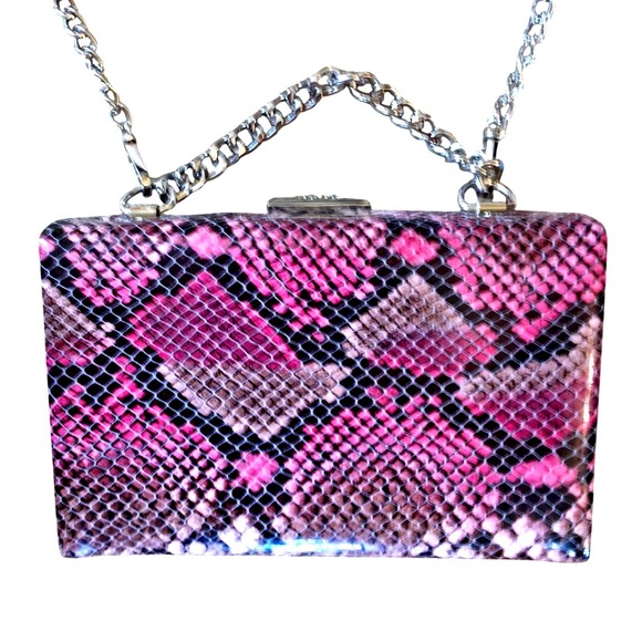 BCBGMAXAZRIA Pink Snakeskin Box Chain Shoulder Bag Silver Hardware - Picture 1 of 15